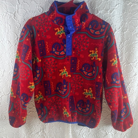Vintage LL Bean Red Lizard Fleece T-snap Pullover Sweater Unisex